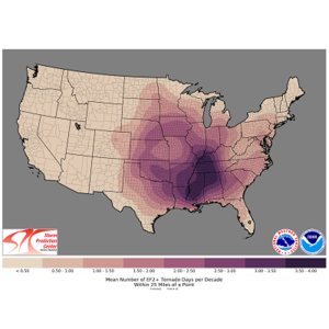 SPC tornado days map
